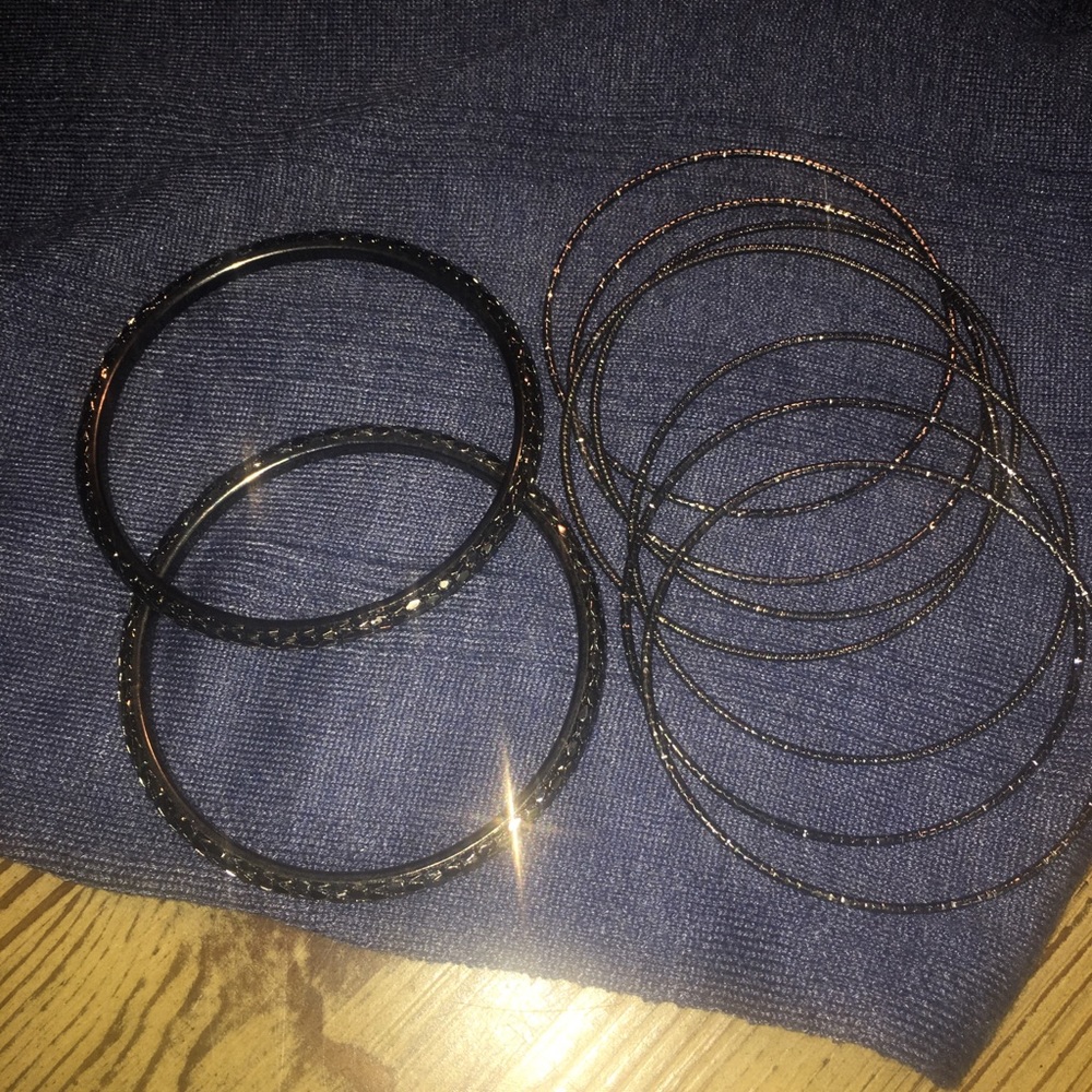 Gunmetal Set / 9 Bangle Bracelets